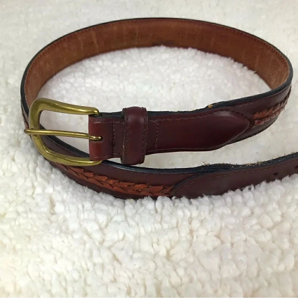 Brown Leather Woven Detail Belt